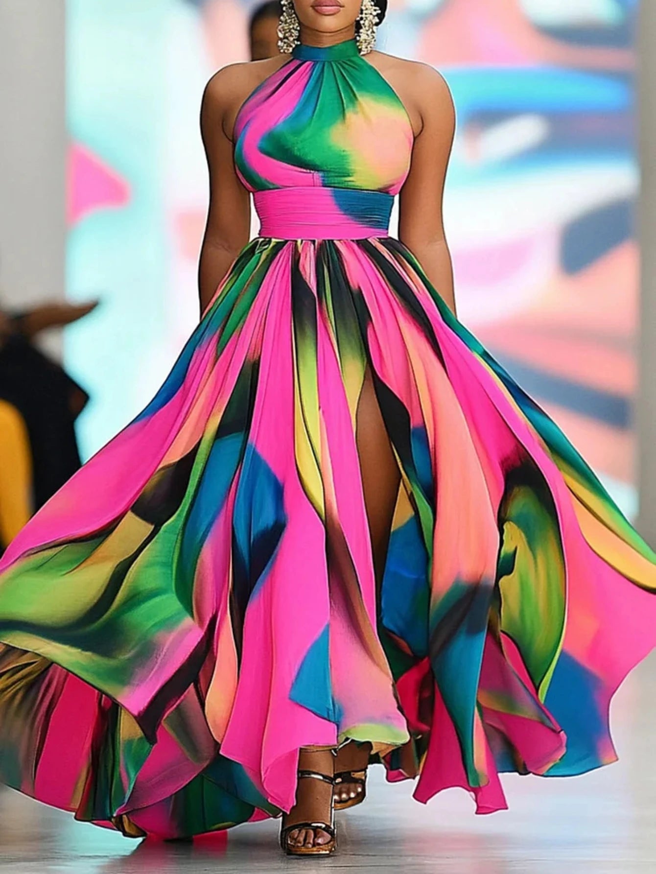 Printed Maxi Dress With High Front Slit