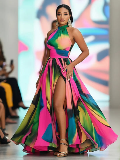 Printed Maxi Dress With High Front Slit