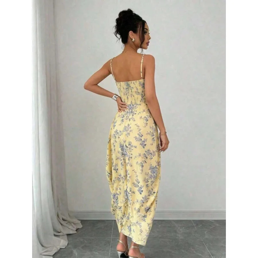 Floral Print Front High Slit Dress