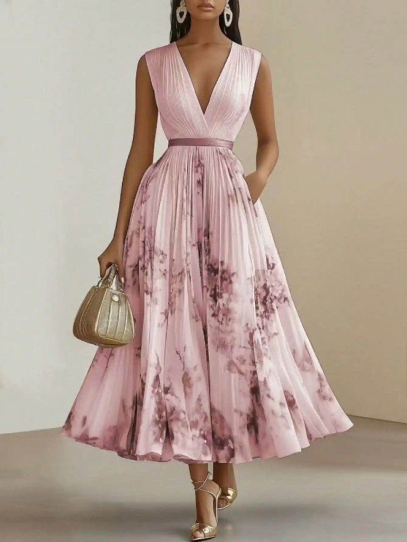 Printed Sleeveless Flowy Elegant Maxi Dress