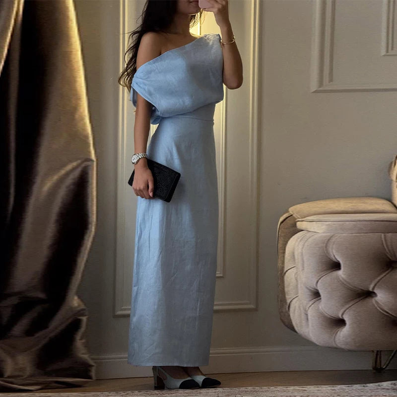 One Shoulder Draped Sleeveless Dress