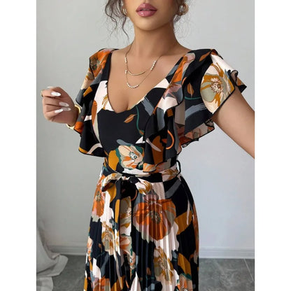 V-Neck Ruffle Elegant Dress