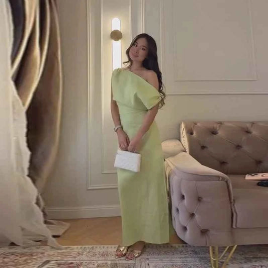One Shoulder Draped Sleeveless Dress