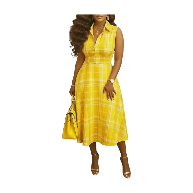 Sleeveless Plaid Print Midi Dress