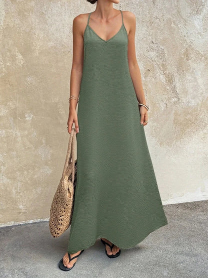 Solid Color Backless Long Elegant Dress