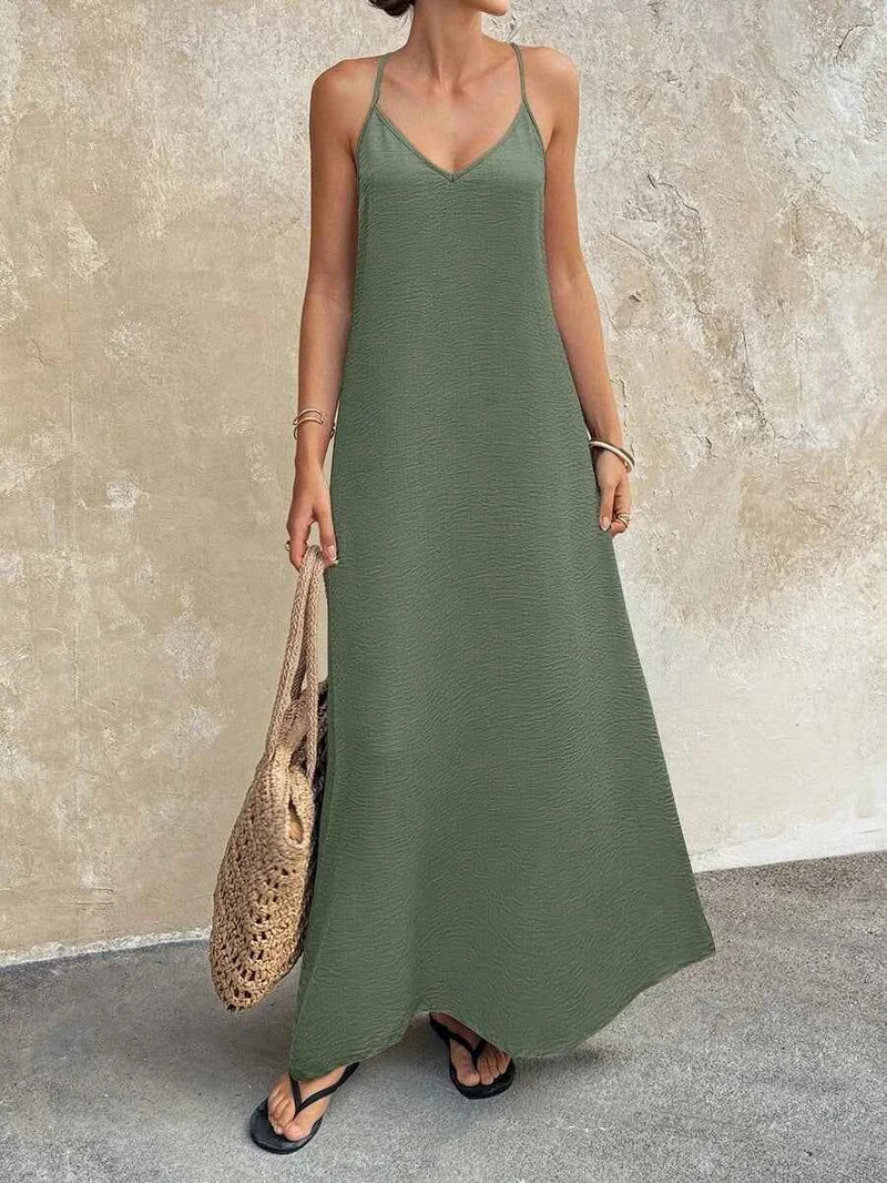 Solid Color Backless Long Elegant Dress