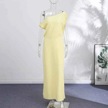 One Shoulder Draped Sleeveless Dress