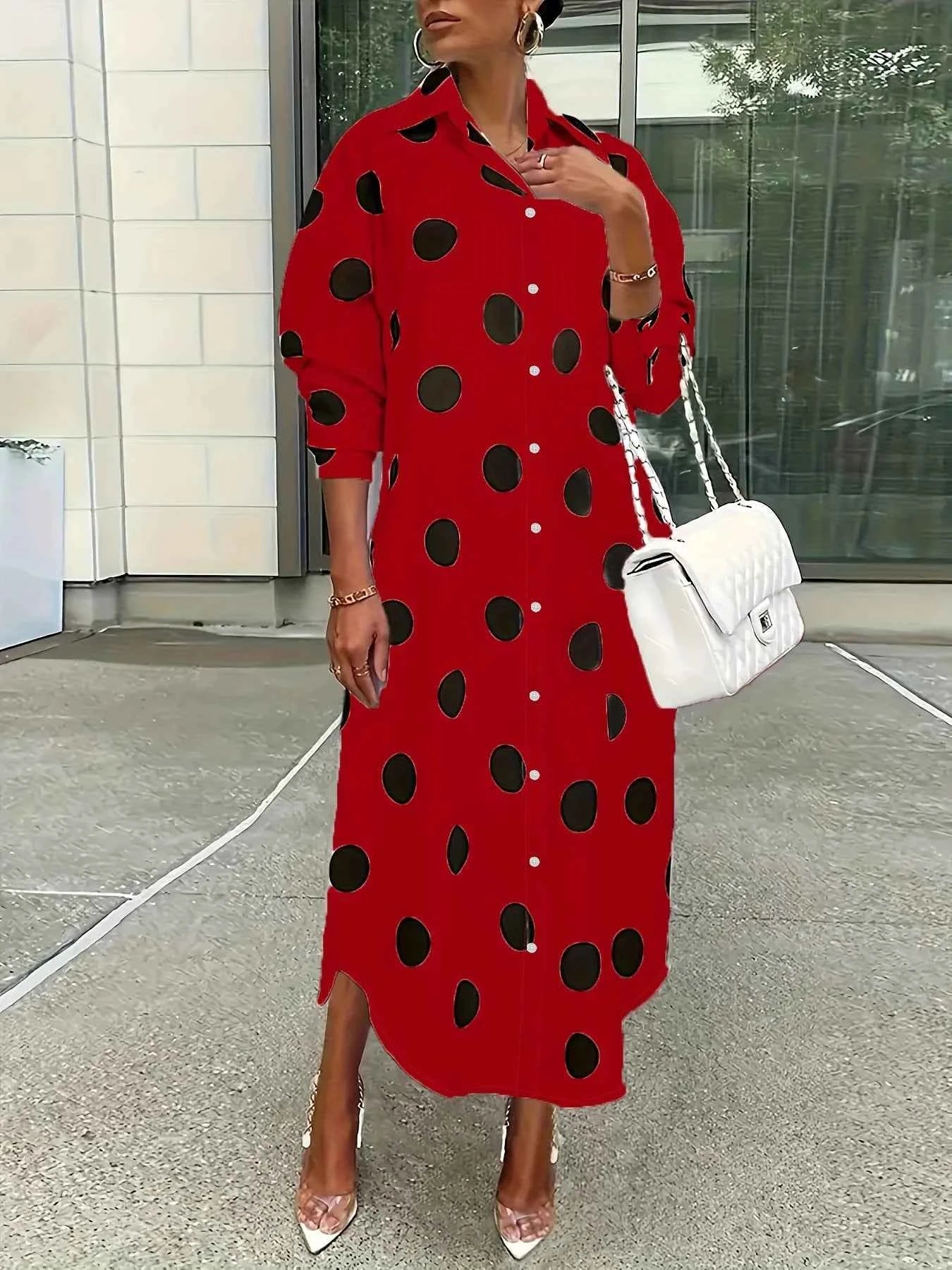 Polka Dot Midi Shirt Dress