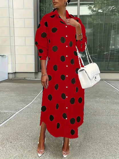 Polka Dot Midi Shirt Dress