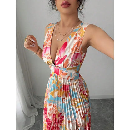 V-Neck Floral Dress with Slit