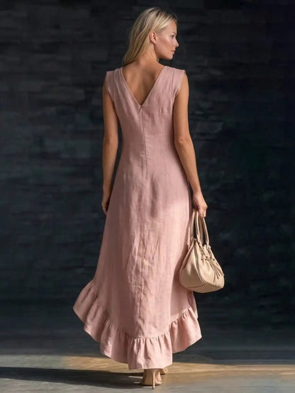Sleeveless V Neck Ruffle Hem Elegant Casual Dress
