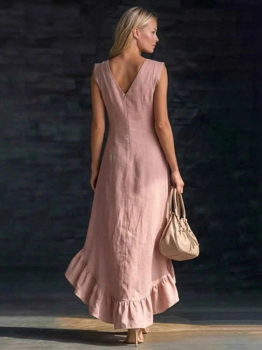 Sleeveless V Neck Ruffle Hem Elegant Casual Dress