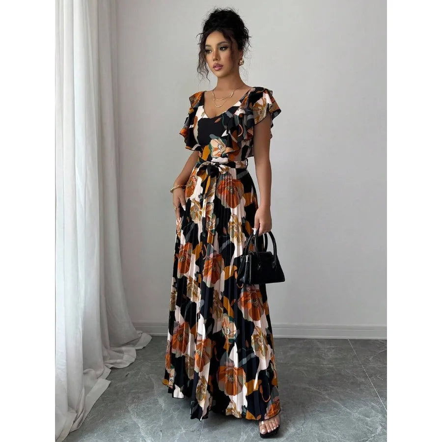 V-Neck Ruffle Elegant Dress