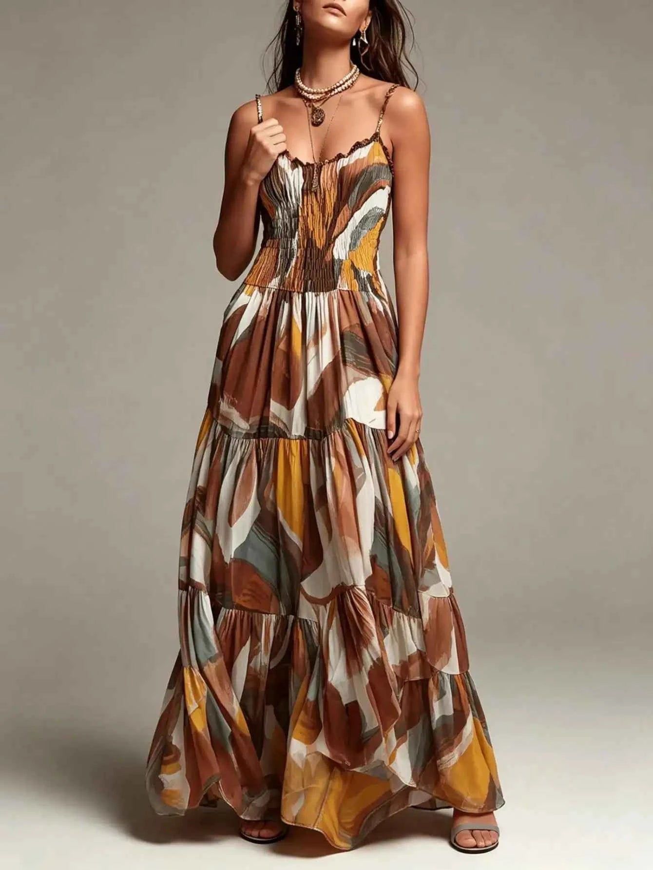 Abstract Print Maxi Dress With Pockets