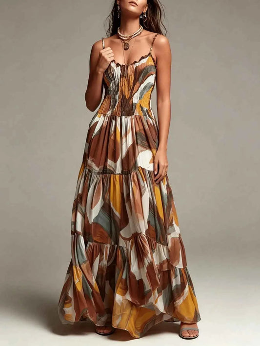 Abstract Print Maxi Dress With Pockets