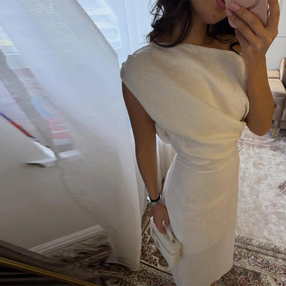 One Shoulder Draped Sleeveless Dress