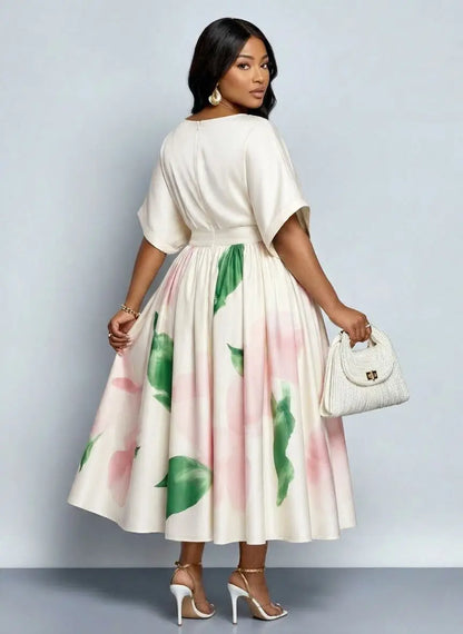 Round Neck Elegant Midi Dress