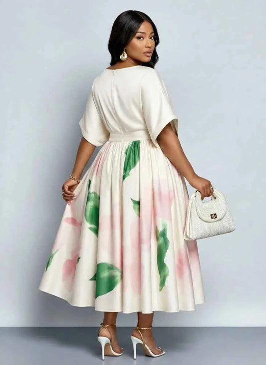 Round Neck Elegant Midi Dress