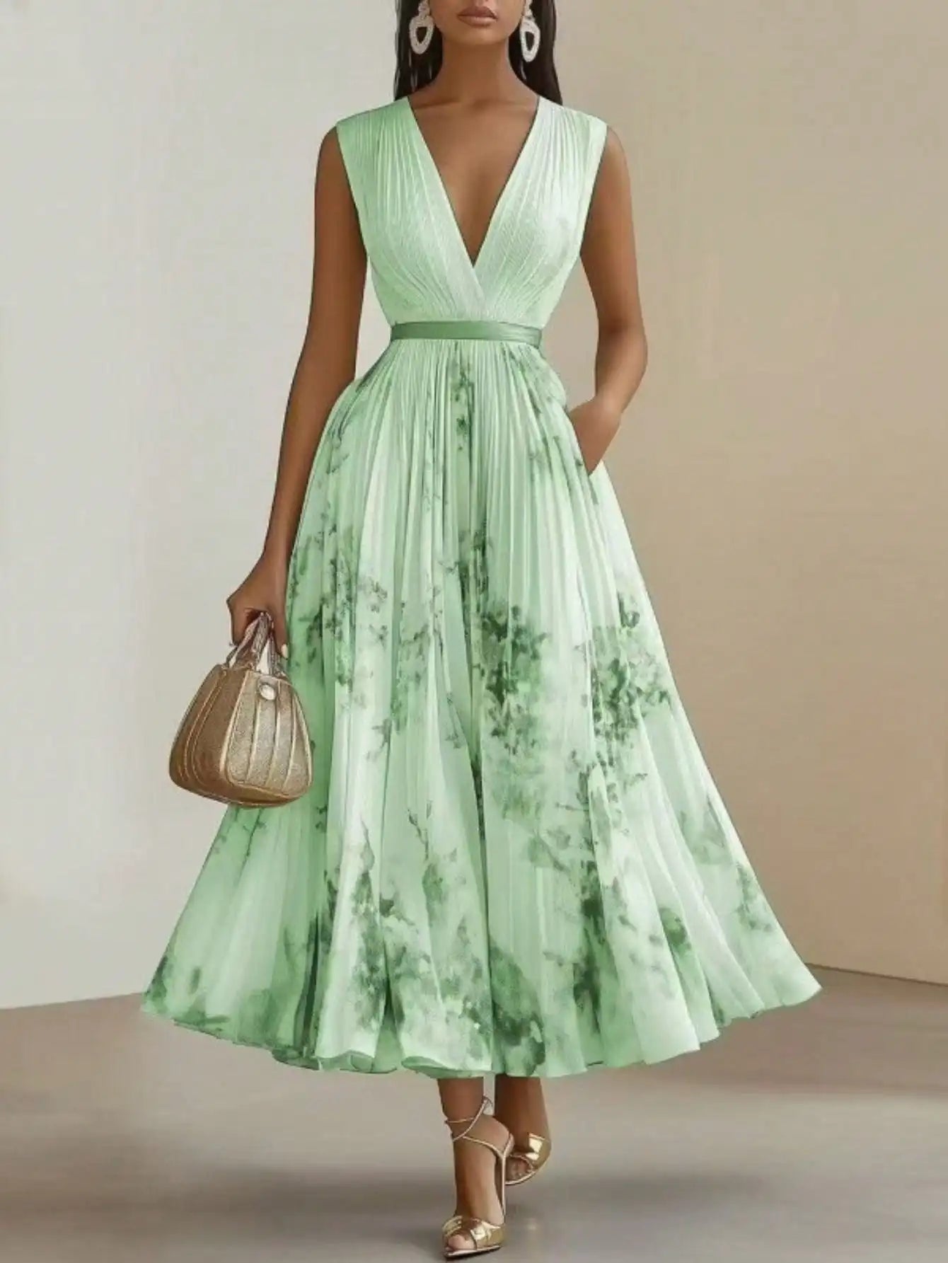 Printed Sleeveless Flowy Elegant Maxi Dress