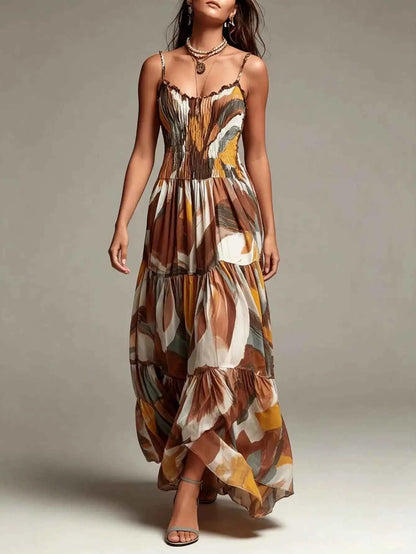 Abstract Print Maxi Dress With Pockets