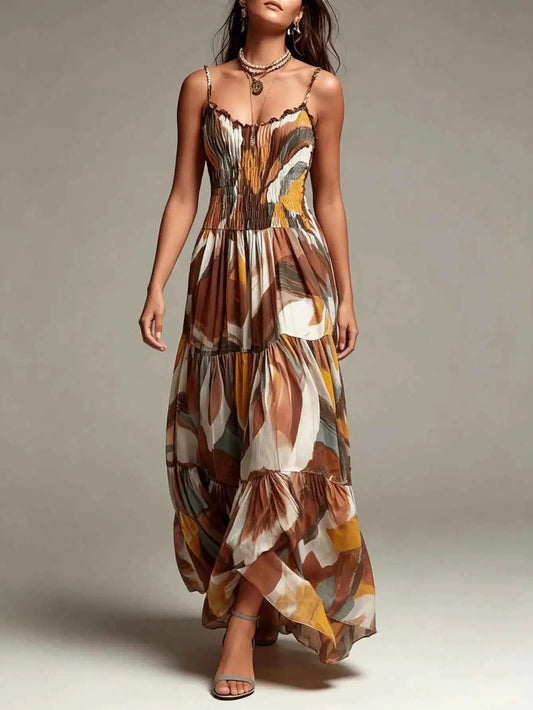 Abstract Print Maxi Dress With Pockets