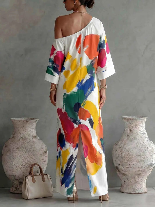 Graffiti Print One Shoulder Elegant Dress