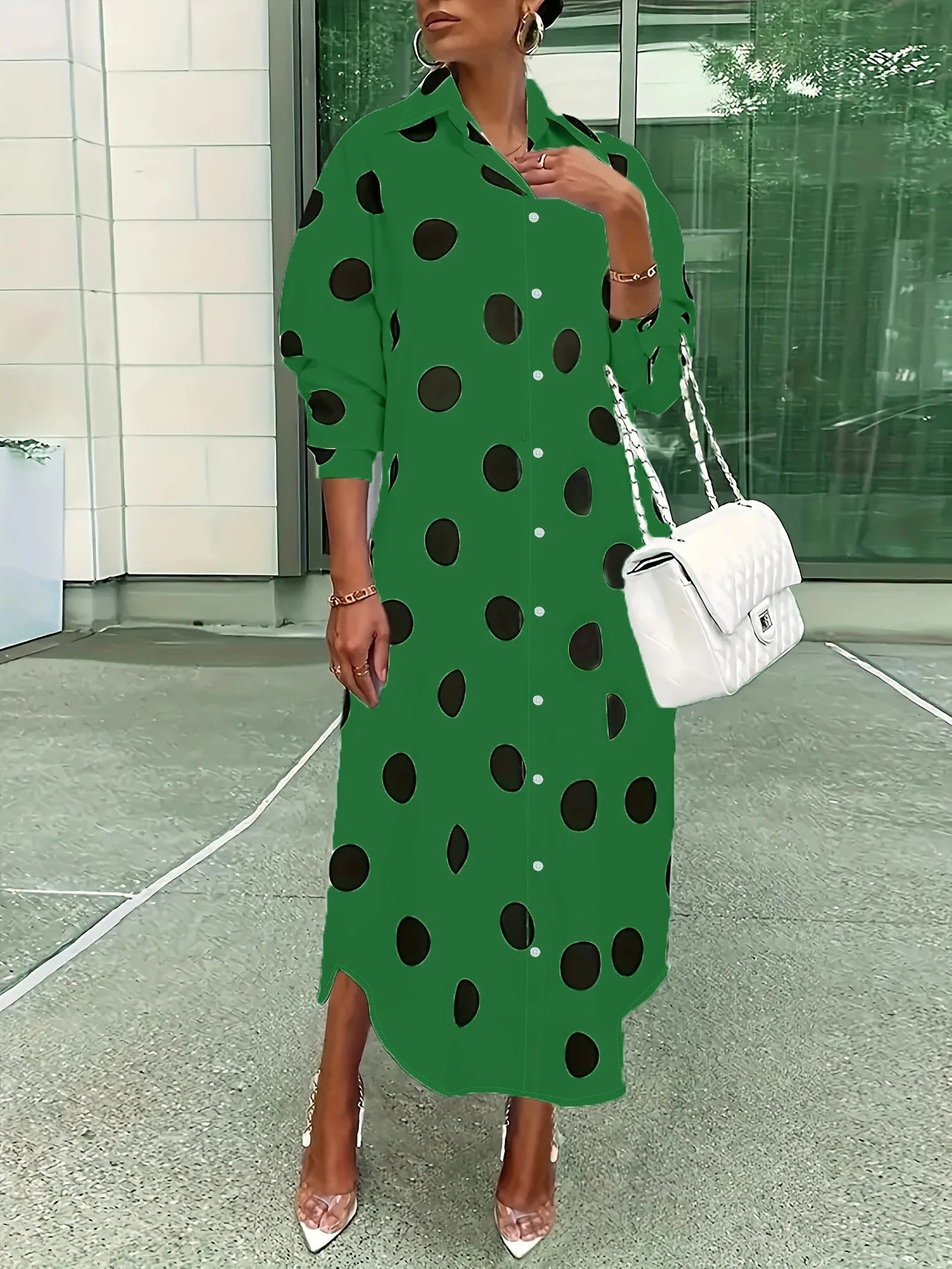 Polka Dot Midi Shirt Dress