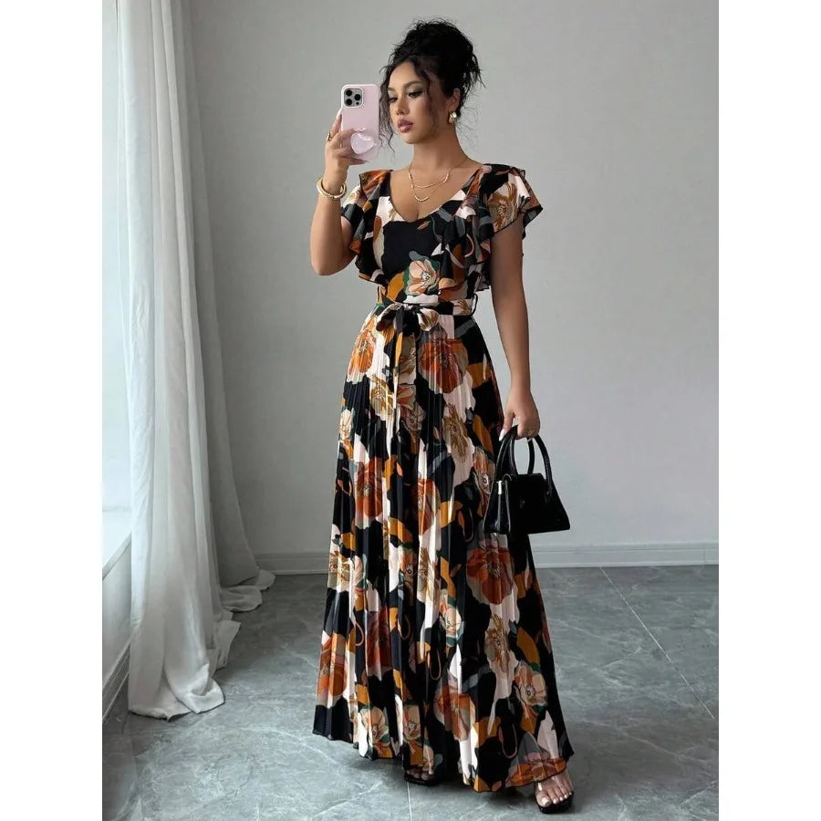 V-Neck Ruffle Elegant Dress