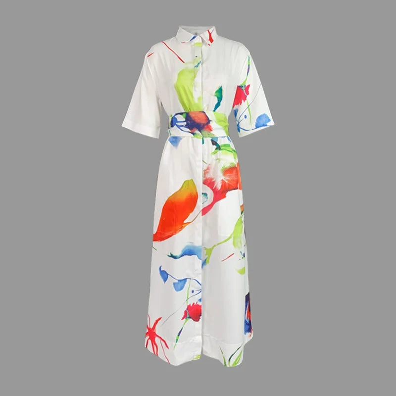 Women's Printed Maxi Shirt Dress