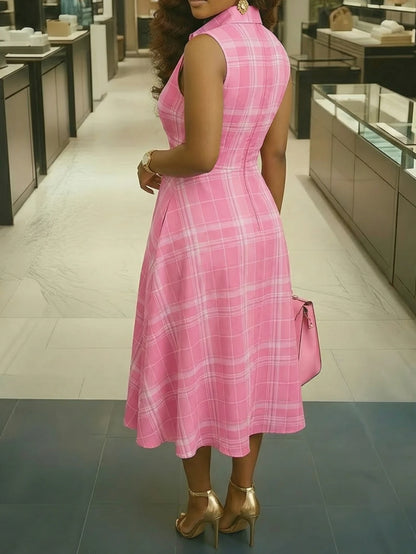 Sleeveless Plaid Print Midi Dress