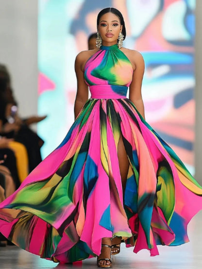Printed Maxi Dress With High Front Slit