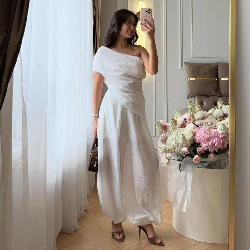 One Shoulder Draped Sleeveless Dress