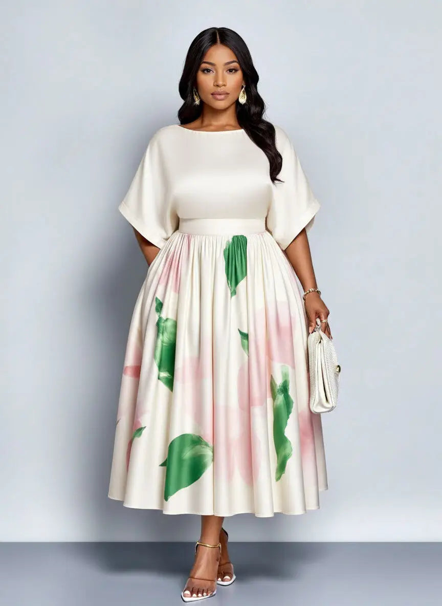 Round Neck Elegant Midi Dress