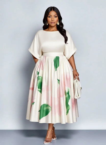 Round Neck Elegant Midi Dress