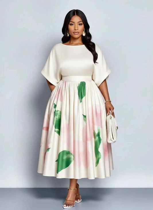 Round Neck Elegant Midi Dress