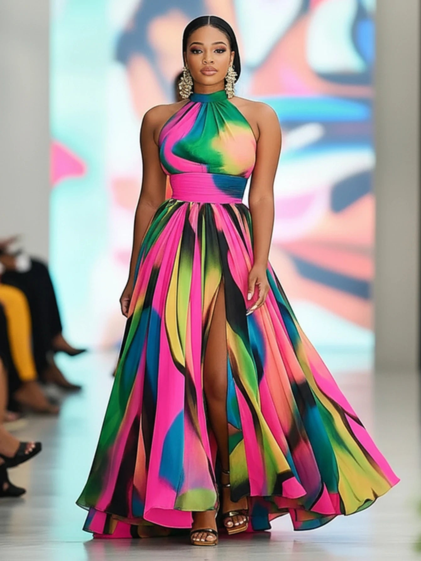 Printed Maxi Dress With High Front Slit