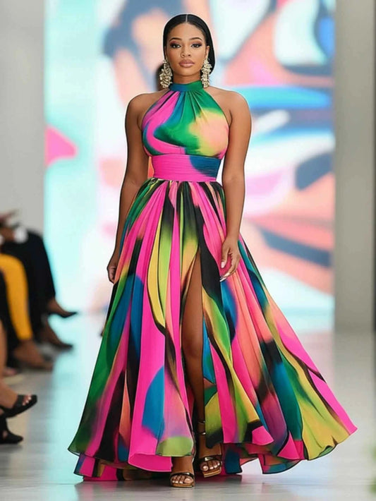 Printed Maxi Dress With High Front Slit