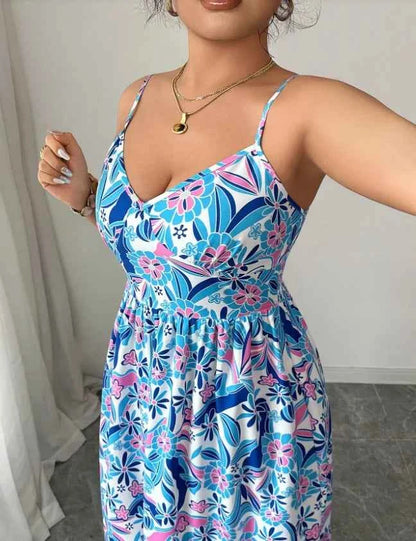 Blue and White Floral Camisole Long Dress
