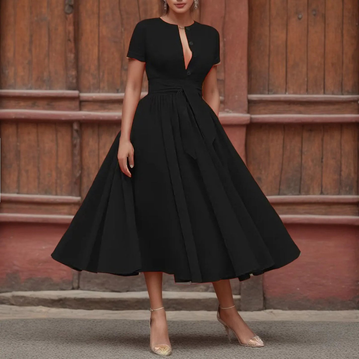 Women Elegant V-Neck Dress