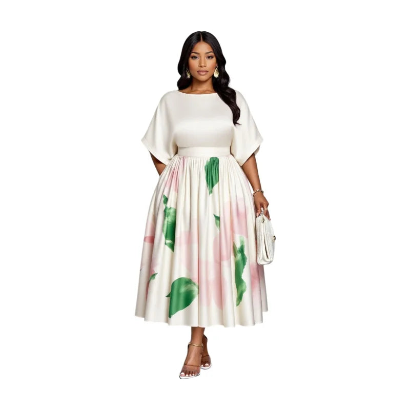 Round Neck Elegant Midi Dress