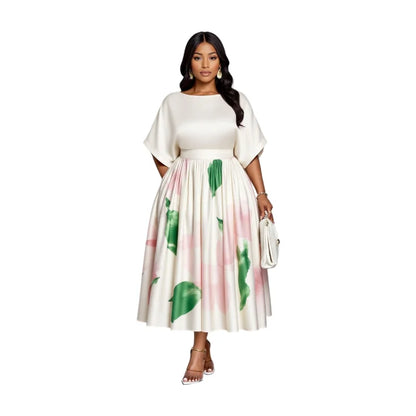 Round Neck Elegant Midi Dress