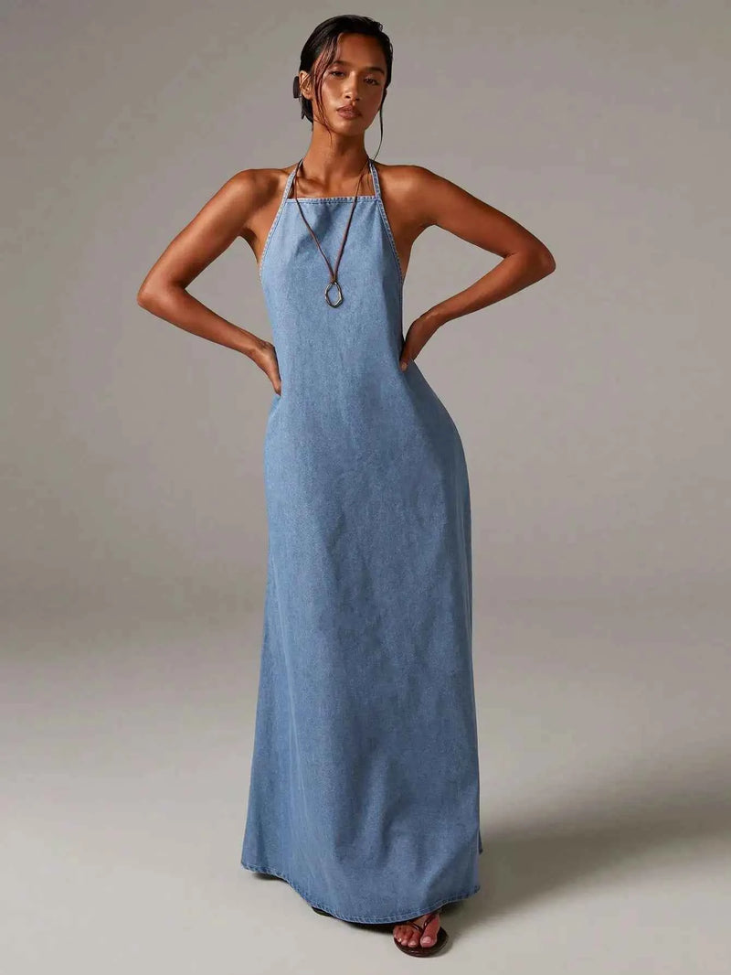 Denim Halterneck Maxi Dress