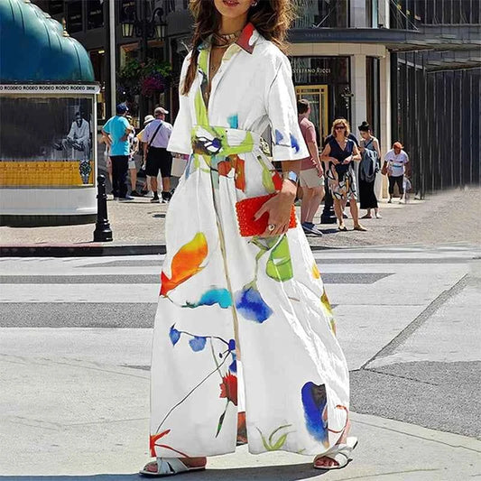 Women's Printed Maxi Shirt Dress