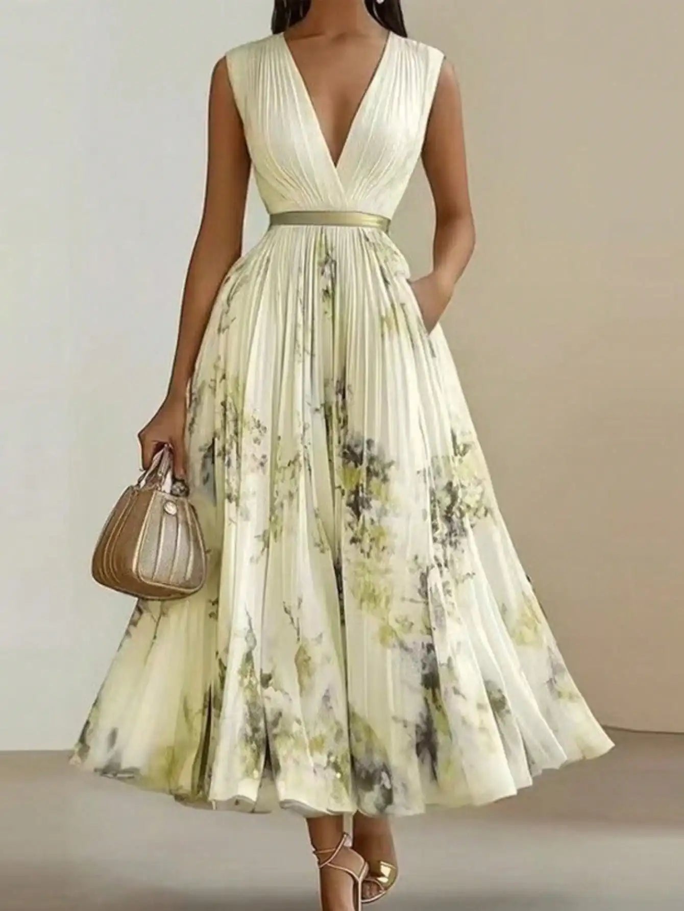 Printed Sleeveless Flowy Elegant Maxi Dress