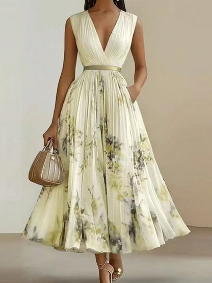 Printed Sleeveless Flowy Elegant Maxi Dress