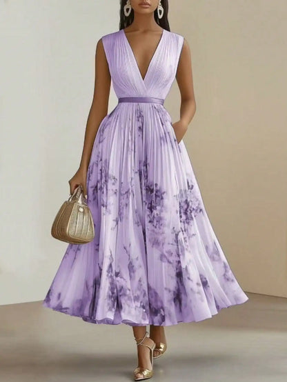 Printed Sleeveless Flowy Elegant Maxi Dress