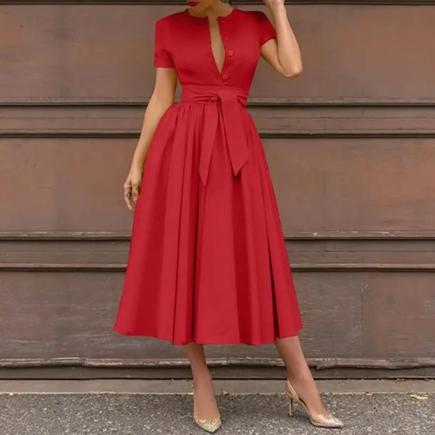 Women Elegant V-Neck Dress