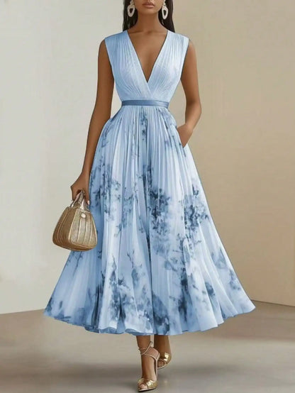 Printed Sleeveless Flowy Elegant Maxi Dress