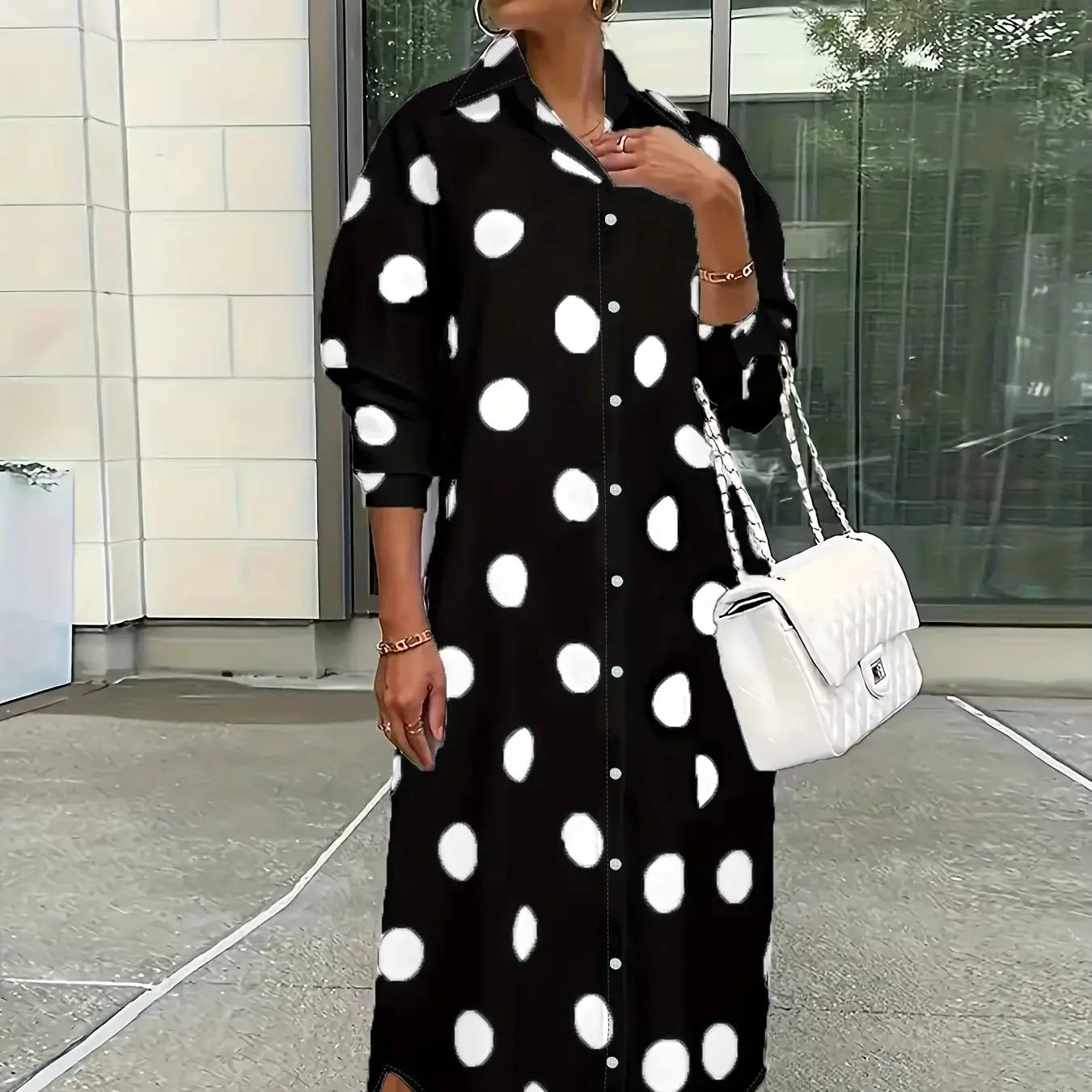 Polka Dot Midi Shirt Dress