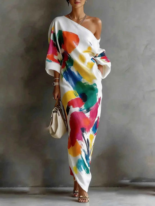Graffiti Print One Shoulder Elegant Dress